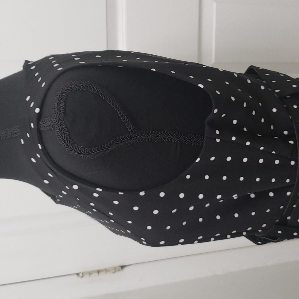 Voir Voir Black/White Sleeveless Belted Polka-dot Dress SIZE 12 - Picture 7 of 8